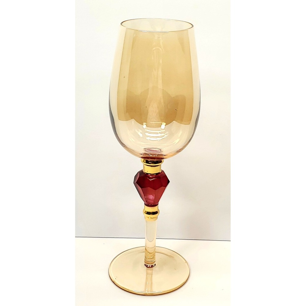 Pier 1 Amber Luster Red Jewel Water Goblet Crystal Stem Elegant